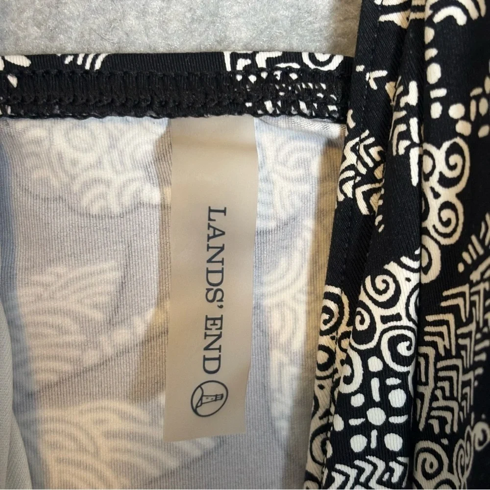 Lands' End Halter Neck Floral Swim Tankini Top-Black/White-Women Size 12